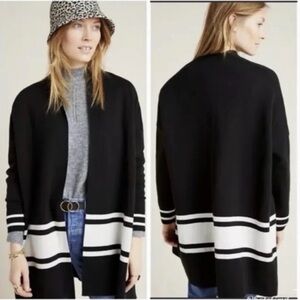 NVLT Black and White Striped Open-Front Cardigan